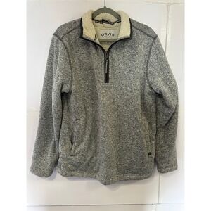 Orvis‎ Mens Gray Fleece Quarter Zip Pullover Sherpa Lined Casual Sweater